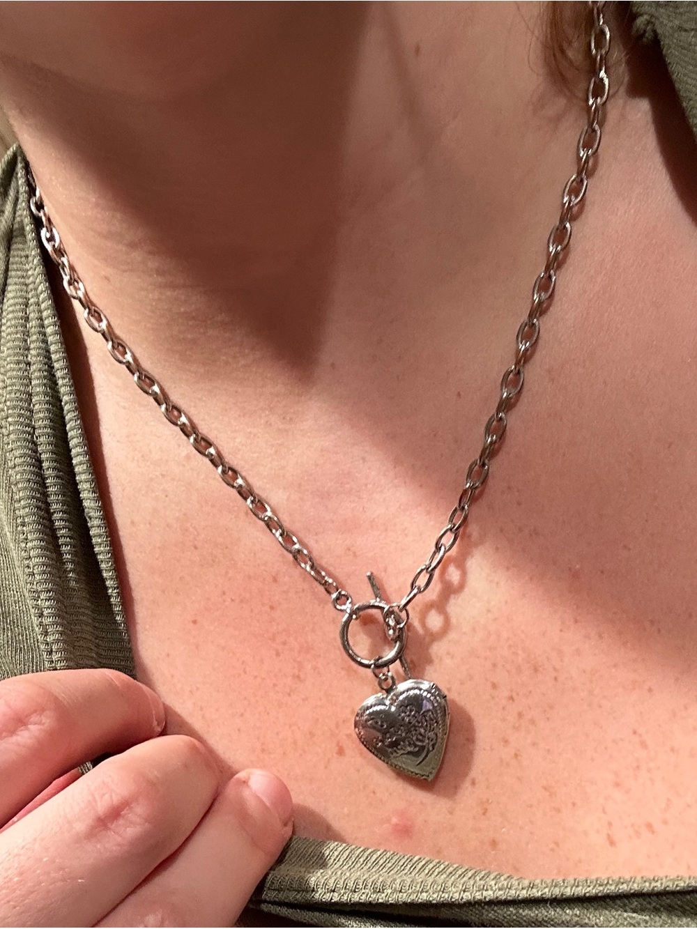 Y2K Silver Heart Pendant Chain Necklace